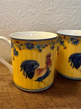 Fitz and Floyd Rooster Yellow Floral Ceramic Mug (Set of 3)